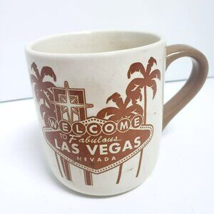 Vtg las vegas coffee mug stone marbled design brown handle